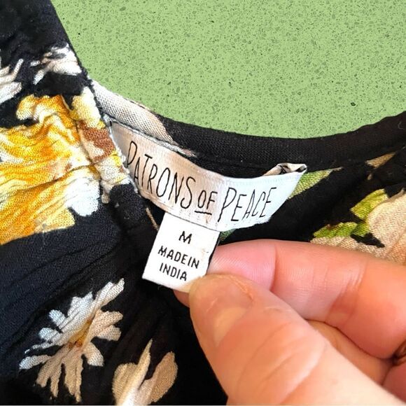 Patrons of Peace black midi wrap sundress daisy floral ruffles - Picture 12 of 15